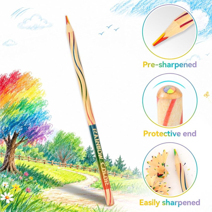 ThEast 4-in-1 Rainbow Pencils, 30 Pack, Natural Wood — view 2