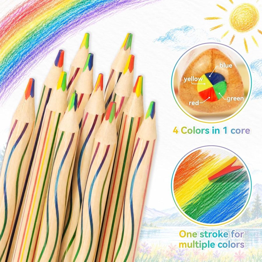 ThEast 4-in-1 Rainbow Pencils, 30 Pack, Natural Wood — view 3