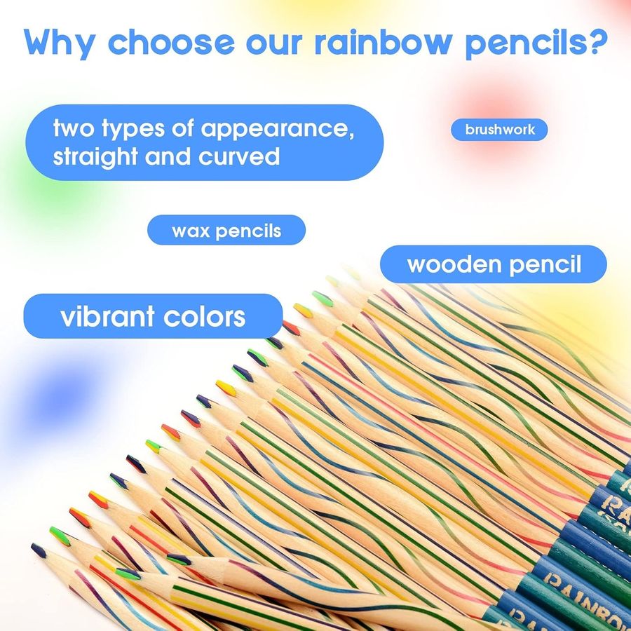 ThEast 4-in-1 Rainbow Pencils, 60 Pack, Natural Wood — view 4