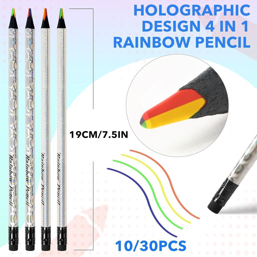 ThEast Holographic 4-in-1 Rainbow Pencils, 10 Pack, Black Wood — view 2