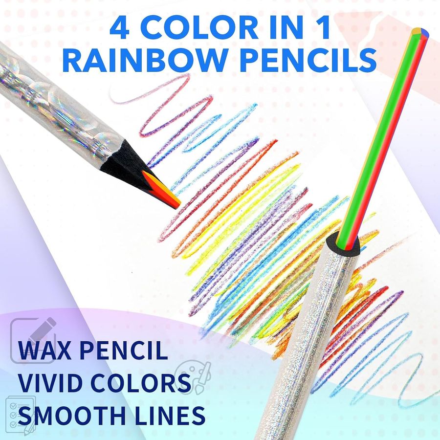 ThEast Holographic 4-in-1 Rainbow Pencils, 10 Pack, Black Wood — view 3