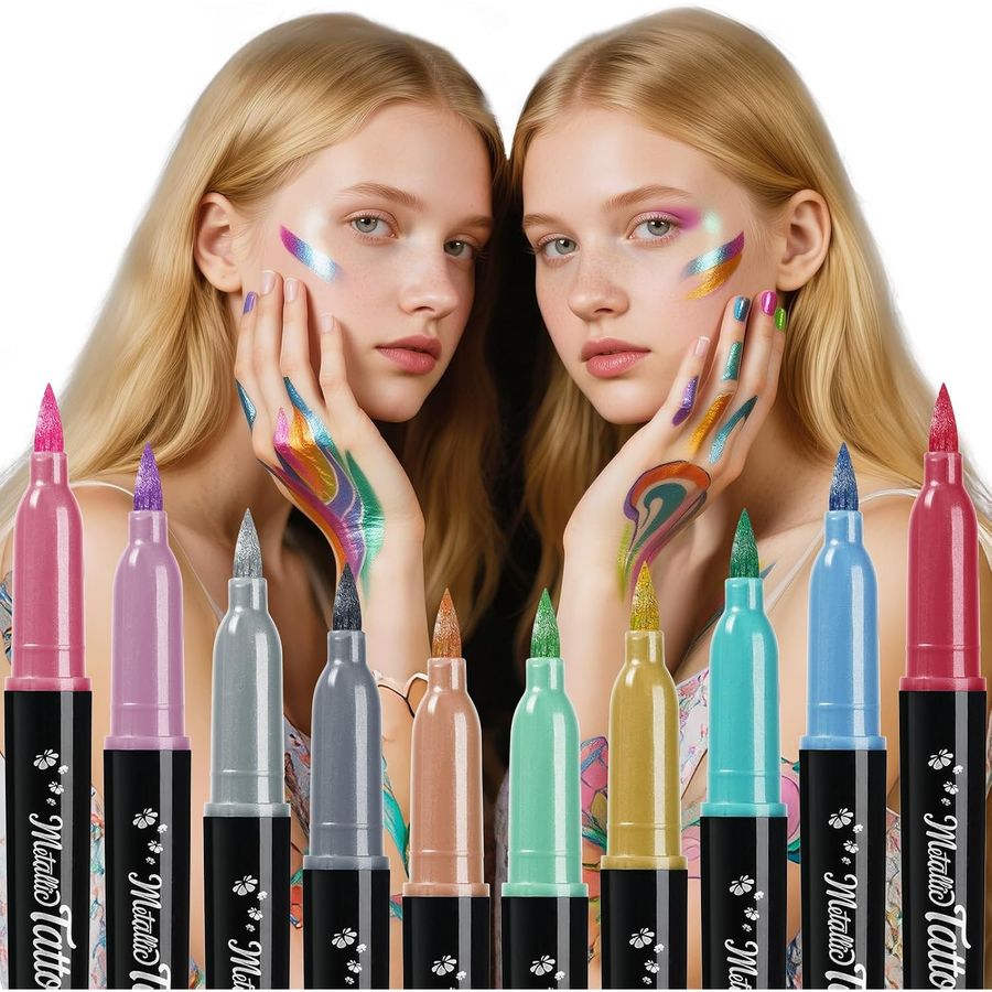 ThEast Metallic Face & Body Paint Markers, 10 Colors