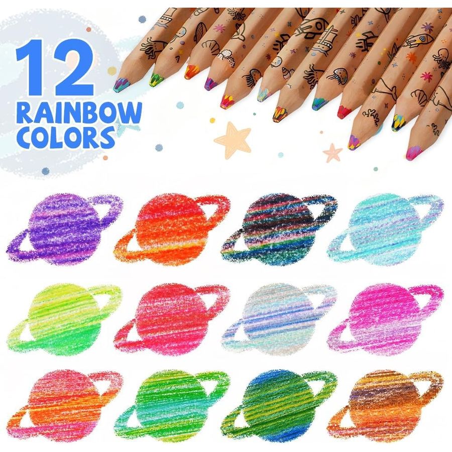 ThEast Toddler Rainbow-Core Colored Pencils, 12 Count, Space & Ocean Barrels — view 2