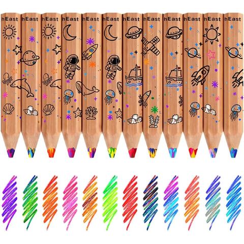 ThEast Toddler Rainbow-Core Colored Pencils, 12 Count, Space & Ocean Barrels