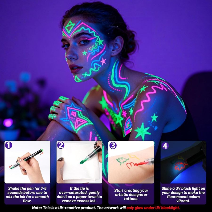 ThEast UV Blacklight Neon Face & Body Paint Markers, 16 Colors — view 5