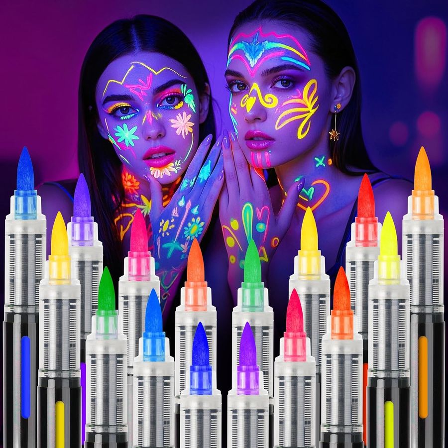 ThEast UV Blacklight Neon Face & Body Paint Markers, 16 Colors
