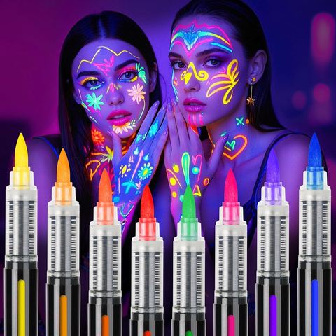 ThEast UV Blacklight Neon Face & Body Paint Markers, 8 Colors